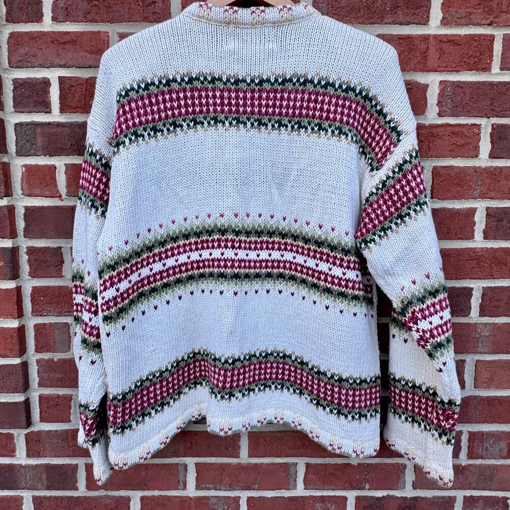 VTG Tiara International Xmas Cardigan Sweater Cream Print Embroidered Xmas Trees - Picture 5 of 9